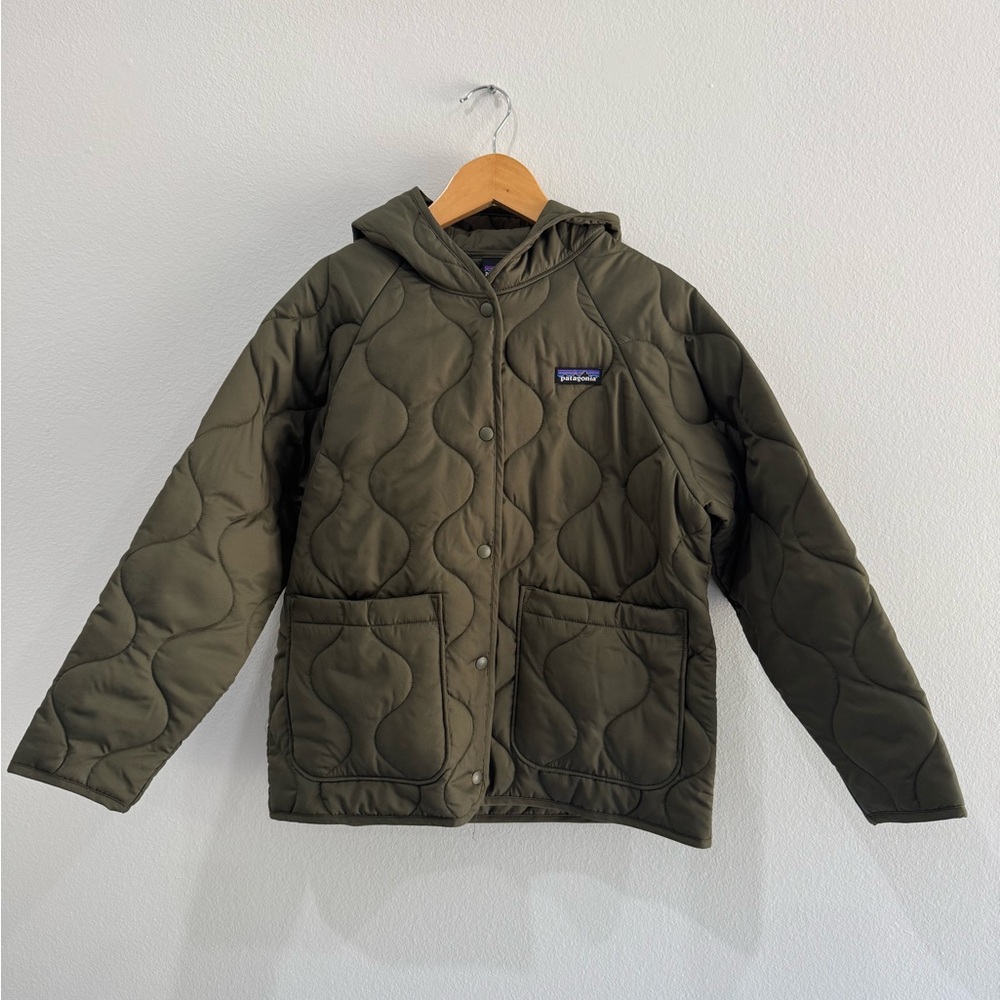 Patagonia Quilted Olive Green Jacket Girls Medium 10 years